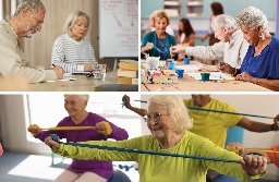 jubilados haciendo gimnasia y artes plásticas